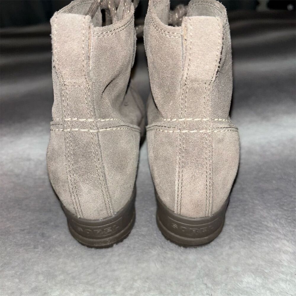 SOREL Evie Taupe Grey Suede Lace Up Waterproof Wedge Ankle Bootie Size 8 - Picture 8 of 12